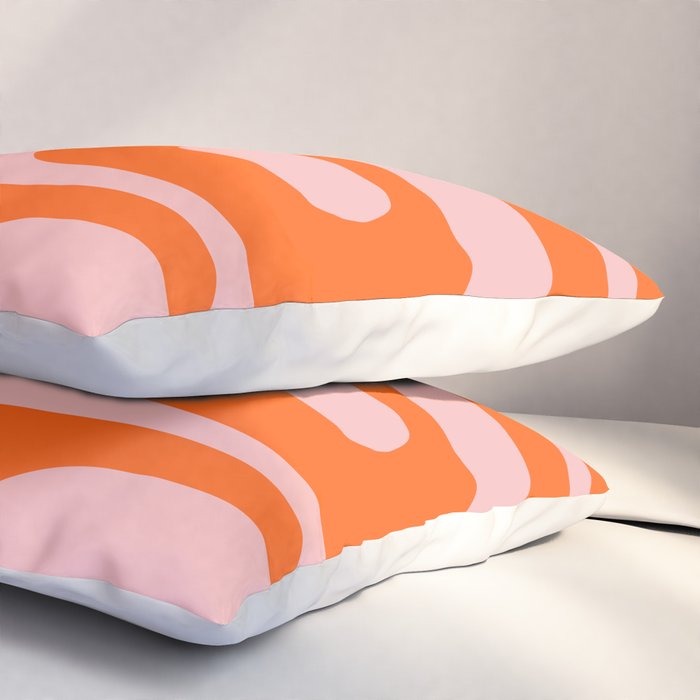 Mid Century Modern Piquet Minimalist Retro Abstract Pattern in Contemporary Pink and Orange Pillow Sham Gallery Image 3