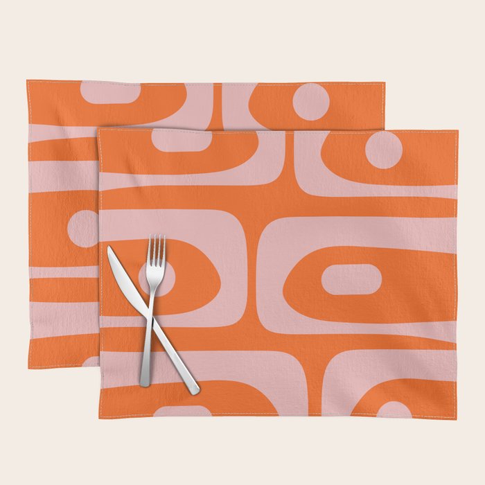 Mid Century Modern Piquet Minimalist Retro Abstract Pattern in Contemporary Pink and Orange Placemat Gallery Image 1