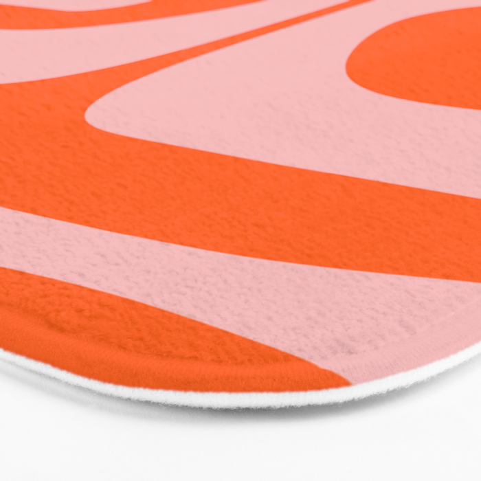 Mid Century Modern Piquet Minimalist Retro Abstract Pattern in Contemporary Pink and Orange Bath Mat Gallery Image 3