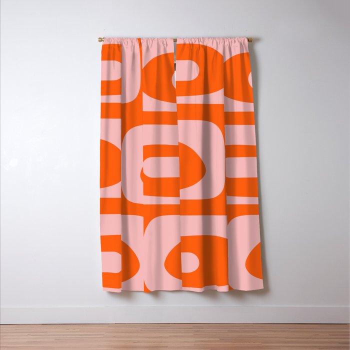 Mid Century Modern Piquet Minimalist Retro Abstract Pattern in Contemporary Pink and Orange Window Curtain Gallery Image 3