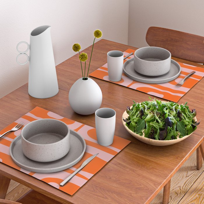 Mid Century Modern Piquet Minimalist Retro Abstract Pattern in Contemporary Pink and Orange Placemat Gallery Image 2