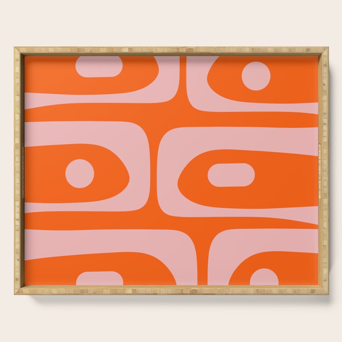 Mid Century Modern Piquet Minimalist Retro Abstract Pattern in Contemporary Pink and Orange Serving Tray Gallery Image 1