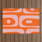 Mid Century Modern Piquet Minimalist Retro Abstract Pattern in Contemporary Pink and Orange Outdoor Rug Gallery Image 1