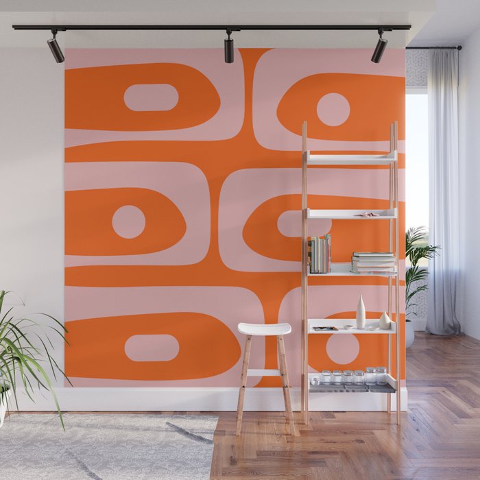 Mid Century Modern Piquet Minimalist Retro Abstract Pattern in Contemporary Pink and Orange Wall Mural Gallery Image 1