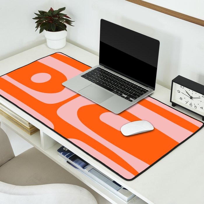 Mid Century Modern Piquet Minimalist Retro Abstract Pattern in Contemporary Pink and Orange Desk Mat Gallery Image 2