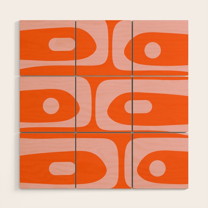 Mid Century Modern Piquet Minimalist Retro Abstract Pattern in Contemporary Pink and Orange Wood Wall Art Gallery Image 1