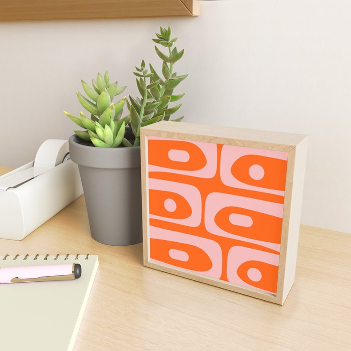 Mid Century Modern Piquet Minimalist Retro Abstract Pattern in Contemporary Pink and Orange Mini Art Print Gallery Image 2
