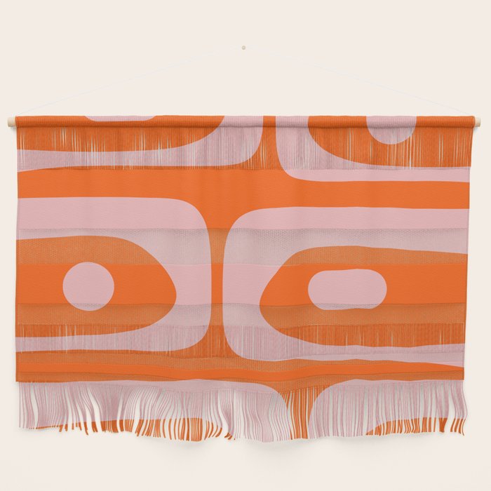 Mid Century Modern Piquet Minimalist Retro Abstract Pattern in Contemporary Pink and Orange Wall Hanging Gallery Image 1