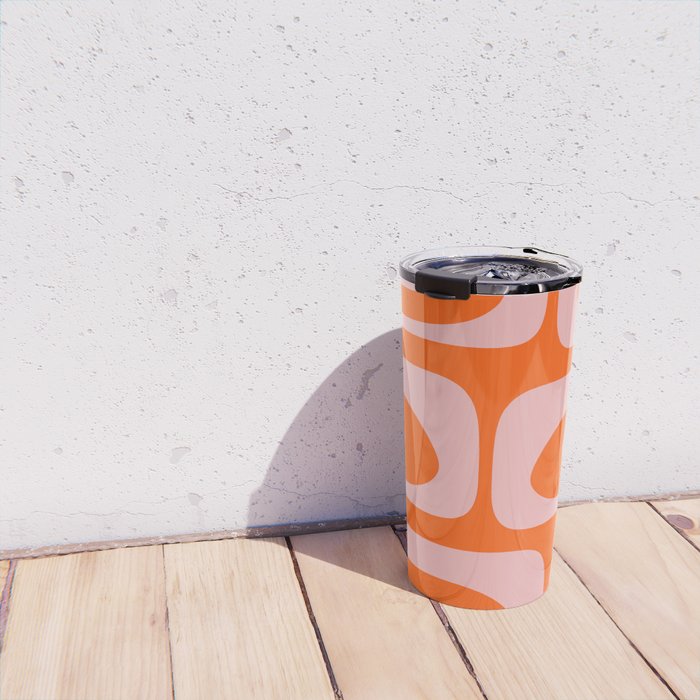 Mid Century Modern Piquet Minimalist Retro Abstract Pattern in Contemporary Pink and Orange Travel Mug Gallery Image 4