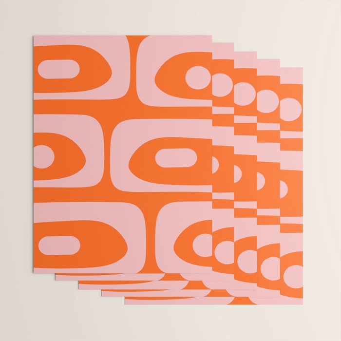 Mid Century Modern Piquet Minimalist Retro Abstract Pattern in Contemporary Pink and Orange Wrapping Paper Gallery Image 3