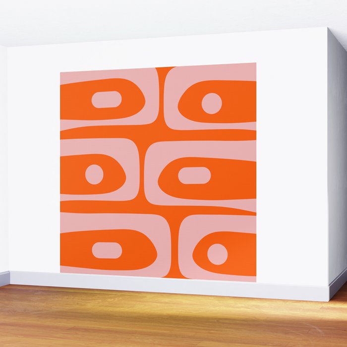Mid Century Modern Piquet Minimalist Retro Abstract Pattern in Contemporary Pink and Orange Wall Mural Gallery Image 2