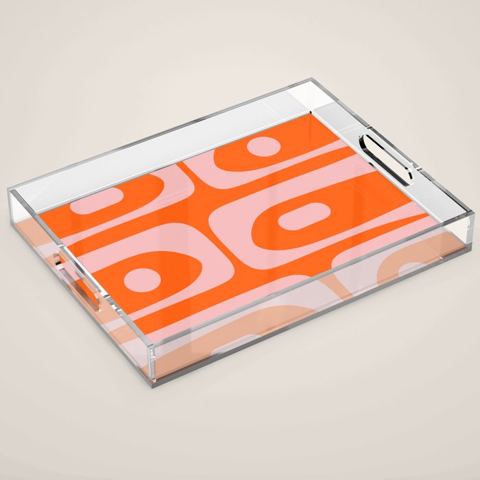Mid Century Modern Piquet Minimalist Retro Abstract Pattern in Contemporary Pink and Orange Acrylic Tray Gallery Image 1