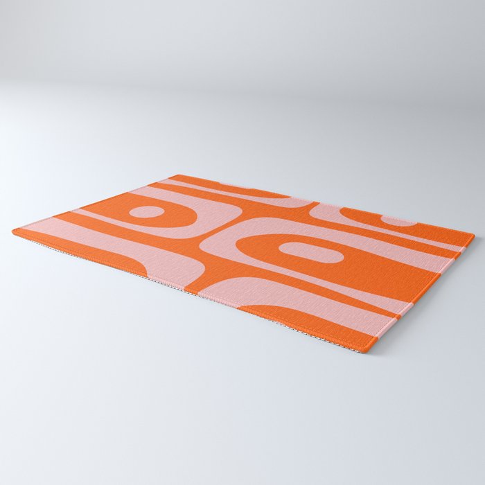 Mid Century Modern Piquet Minimalist Retro Abstract Pattern in Contemporary Pink and Orange Rug Gallery Image 3