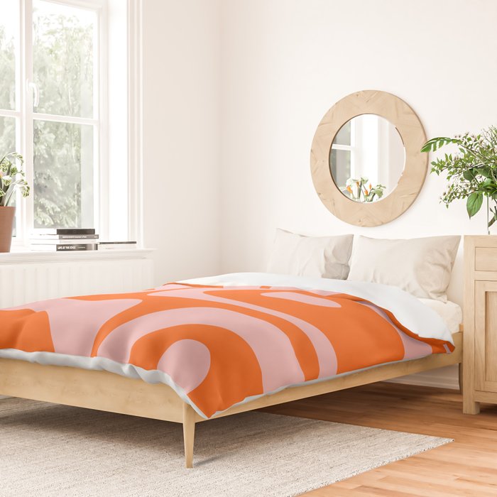 Mid Century Modern Piquet Minimalist Retro Abstract Pattern in Contemporary Pink and Orange Duvet Cover Gallery Image 2