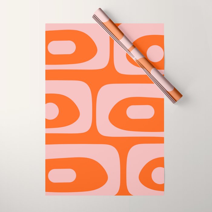 Mid Century Modern Piquet Minimalist Retro Abstract Pattern in Contemporary Pink and Orange Wrapping Paper Gallery Image 1