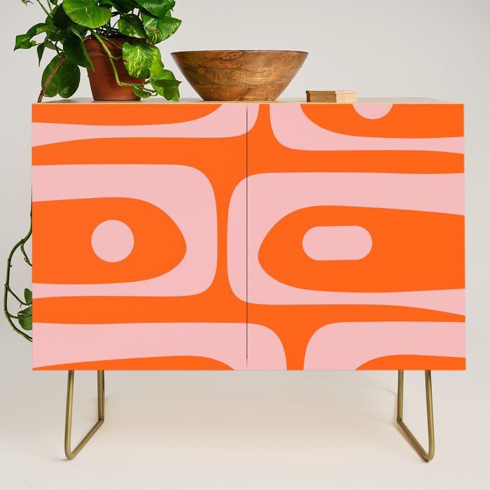 Mid Century Modern Piquet Minimalist Retro Abstract Pattern in Contemporary Pink and Orange Credenza Gallery Image 1