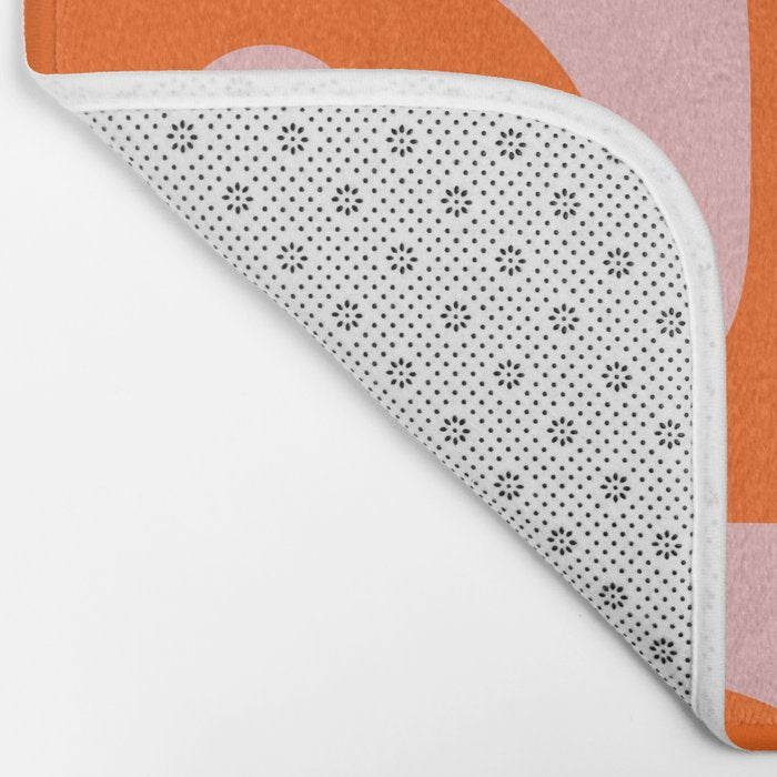 Mid Century Modern Piquet Minimalist Retro Abstract Pattern in Contemporary Pink and Orange Bath Mat Gallery Image 2