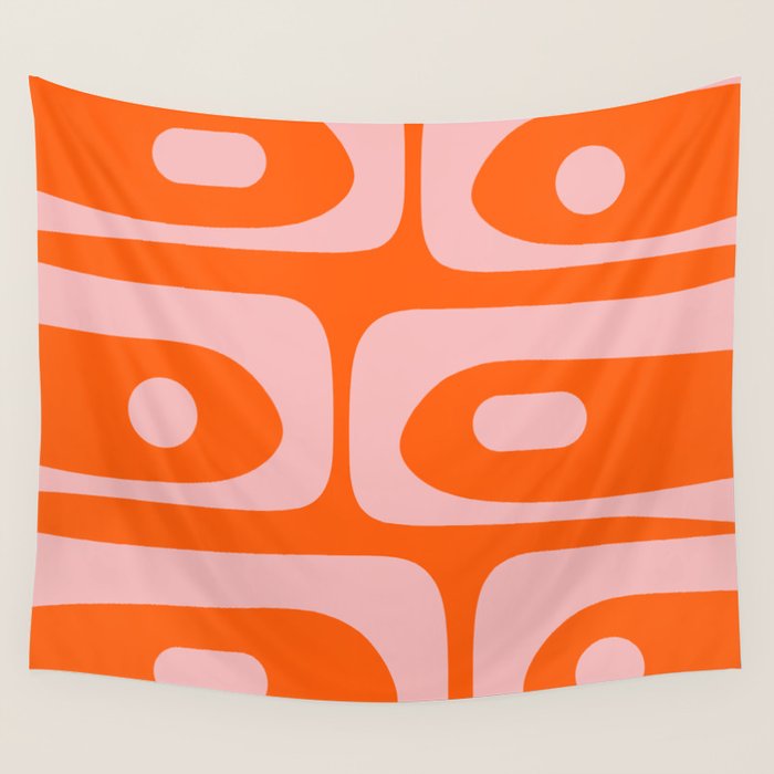Mid Century Modern Piquet Minimalist Retro Abstract Pattern in Contemporary Pink and Orange Wall Tapestry Gallery Image 4
