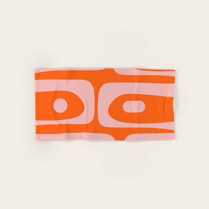 Mid Century Modern Piquet Minimalist Retro Abstract Pattern in Contemporary Pink and Orange Bath Towel Gallery Image 1