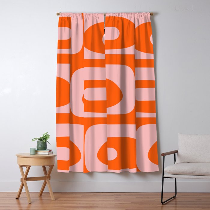 Mid Century Modern Piquet Minimalist Retro Abstract Pattern in Contemporary Pink and Orange Window Curtain Gallery Image 5