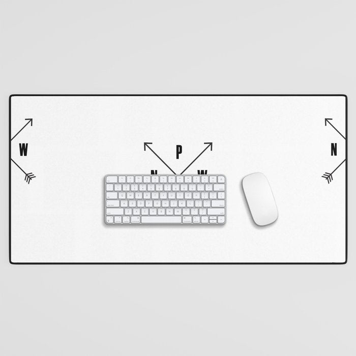 PNW Pacific Northwest Compass - Black on White Minimal Desk Mat Gallery Image 1