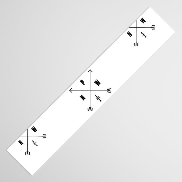PNW Pacific Northwest Compass - Black on White Minimal Table Runner Gallery Image 3