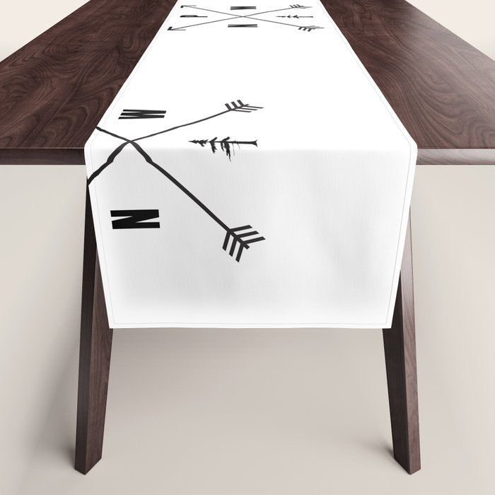 PNW Pacific Northwest Compass - Black on White Minimal Table Runner Gallery Image 1