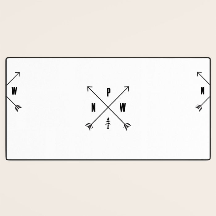 PNW Pacific Northwest Compass - Black on White Minimal Desk Mat Gallery Image 3