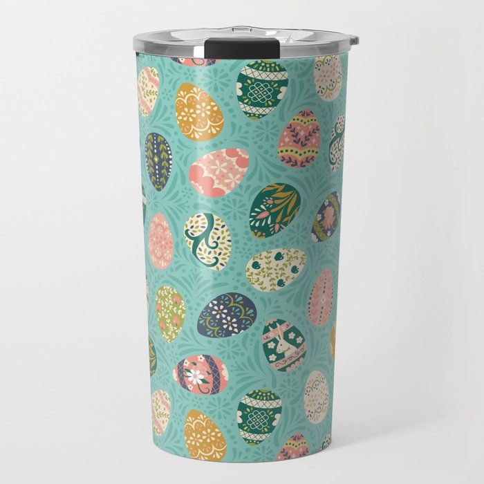 Floral Easter Eggs - Aqua Travel Mug Gallery Image 1