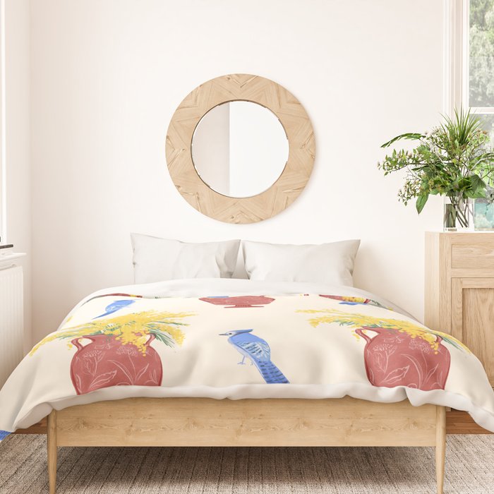 Mimosa and Blue Jay Duvet Cover Gallery Image 3
