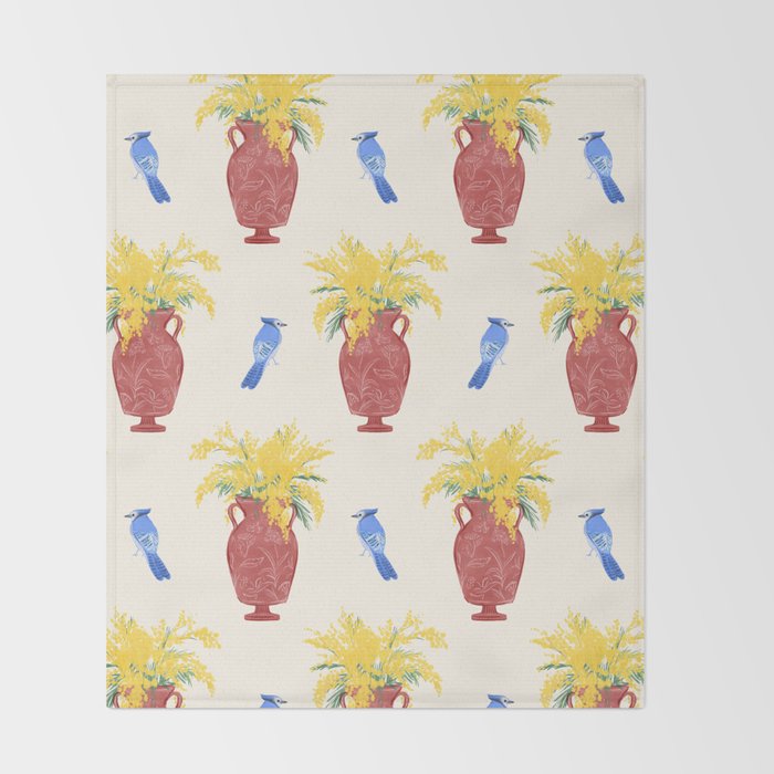 Mimosa and Blue Jay Throw Blanket Gallery Image 2