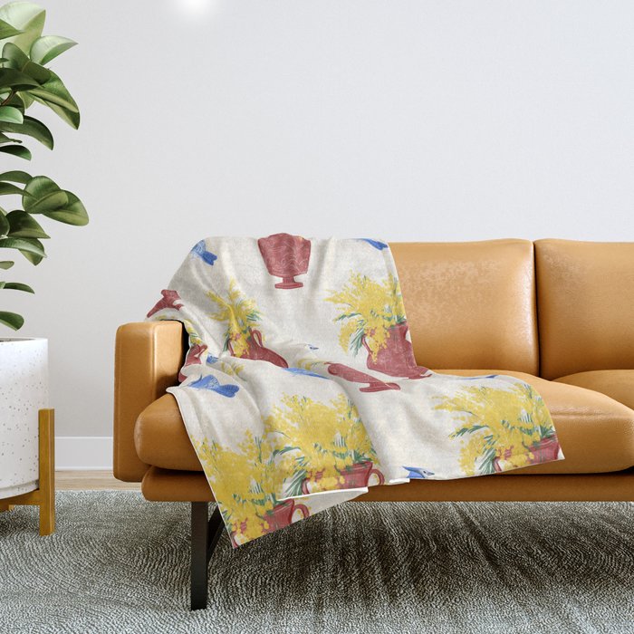 Mimosa and Blue Jay Throw Blanket Gallery Image 1