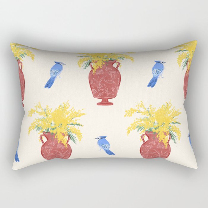 Mimosa and Blue Jay Rectangular Pillow Gallery Image 2