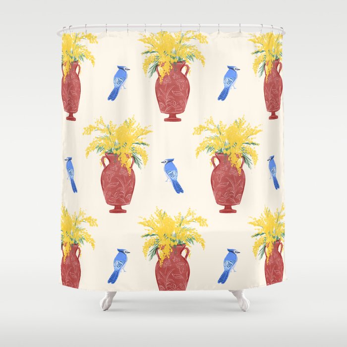 Mimosa and Blue Jay Shower Curtain Gallery Image 1