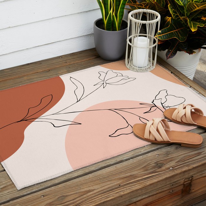 Poppies line drawing Outdoor Rug Gallery Image 2