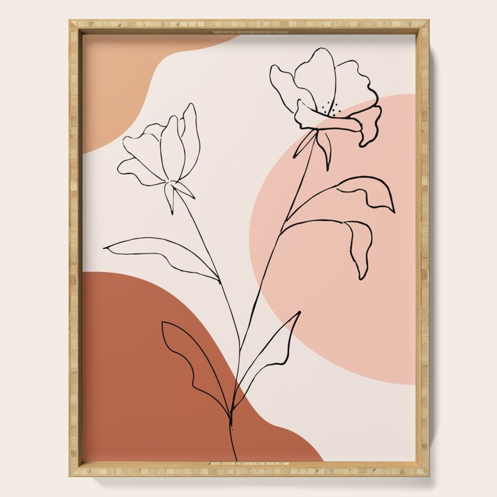 Poppies line drawing Serving Tray Gallery Image 1