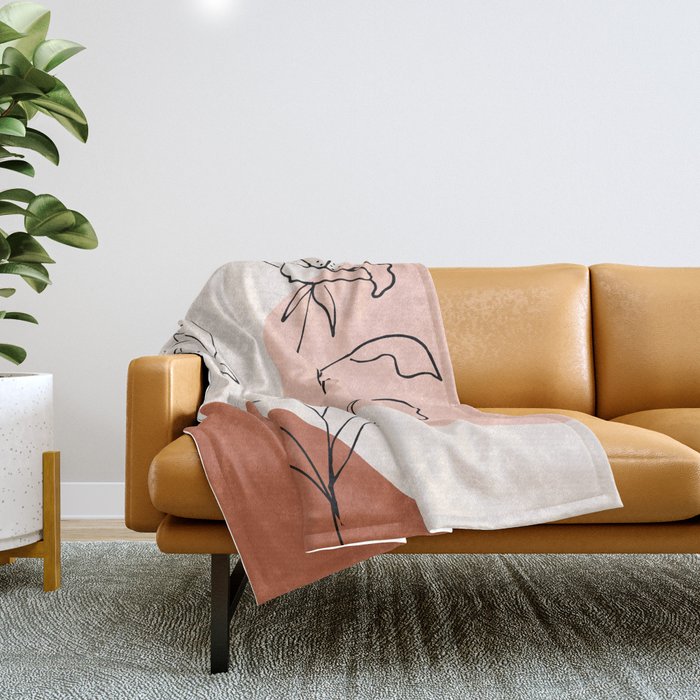 Poppies line drawing Throw Blanket Gallery Image 1