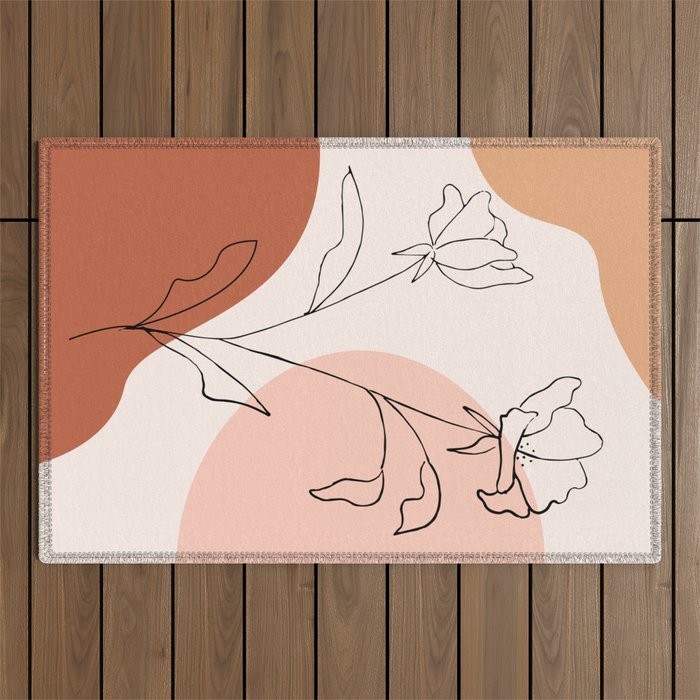 Poppies line drawing Outdoor Rug Gallery Image 1