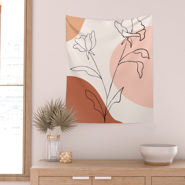 Poppies line drawing Wall Tapestry Gallery Image 2