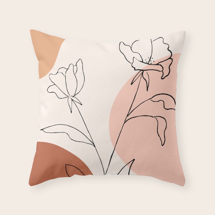 Poppies line drawing Throw Pillow Gallery Image 6