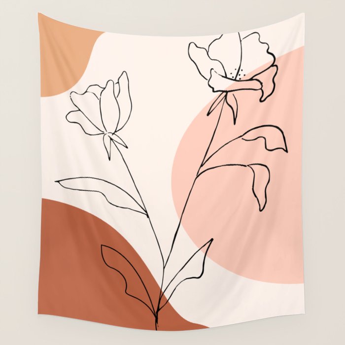 Poppies line drawing Wall Tapestry Gallery Image 4