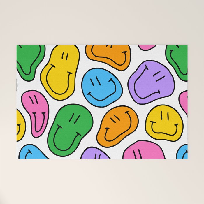 Colorful smiling happy face cartoon pattern Welcome Mat Gallery Image 1