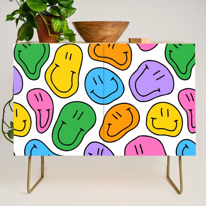 Colorful smiling happy face cartoon pattern Credenza Gallery Image 1
