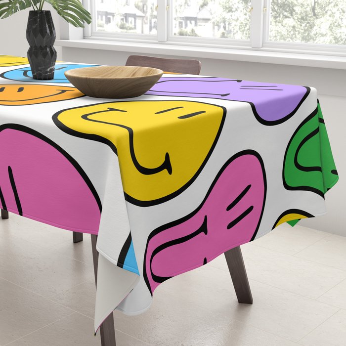 Colorful smiling happy face cartoon pattern Tablecloth Gallery Image 3