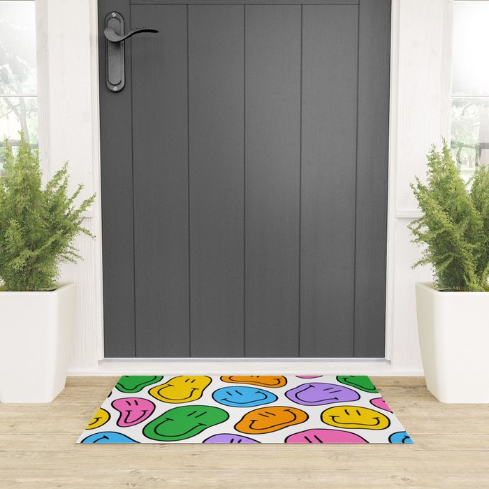 Colorful smiling happy face cartoon pattern Welcome Mat Gallery Image 3