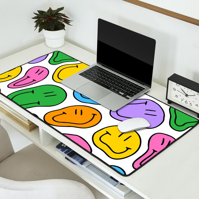 Colorful smiling happy face cartoon pattern Desk Mat Gallery Image 2