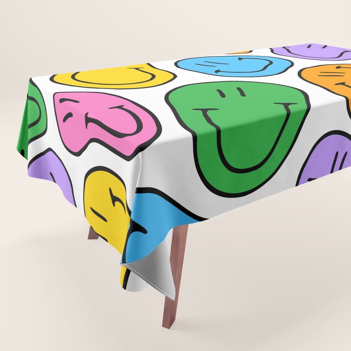 Colorful smiling happy face cartoon pattern Tablecloth Gallery Image 1