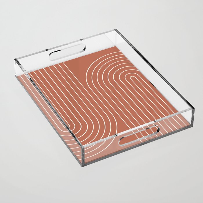 Minimal Line Curvature XCIV Coral Red Mid Century Modern Arch Abstract Acrylic Tray Gallery Image 1
