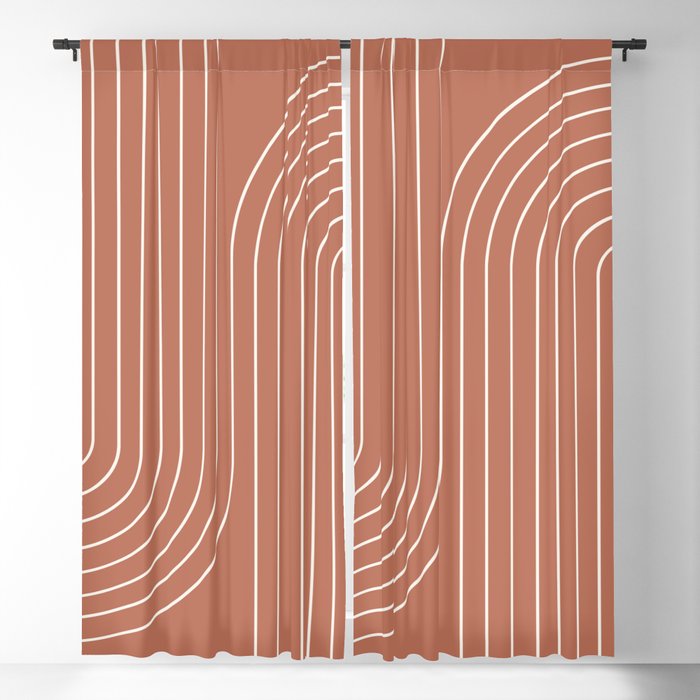 Minimal Line Curvature XCIV Coral Red Mid Century Modern Arch Abstract Window Curtain Gallery Image 1