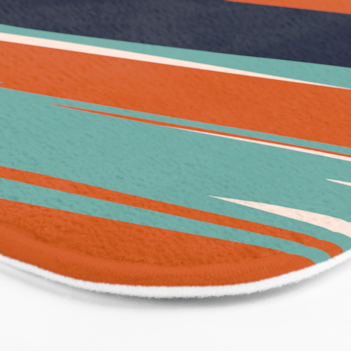 Stripes Abstract, Orange, Teal, Navy Bath Mat Gallery Image 3